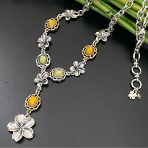 LUCKY BRAND Silver-tone Chain Flower Cabochon Y-Necklace 31g